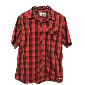 Realtree Mens Size Medium Red Black Gingham Plaid Button Down Short Sleeve Shirt